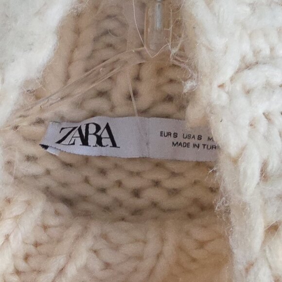 ZARA | Blogger Favorite Thick Cable Openwork Knit Turtleneck Sweater cream Sz S - Picture 5 of 6